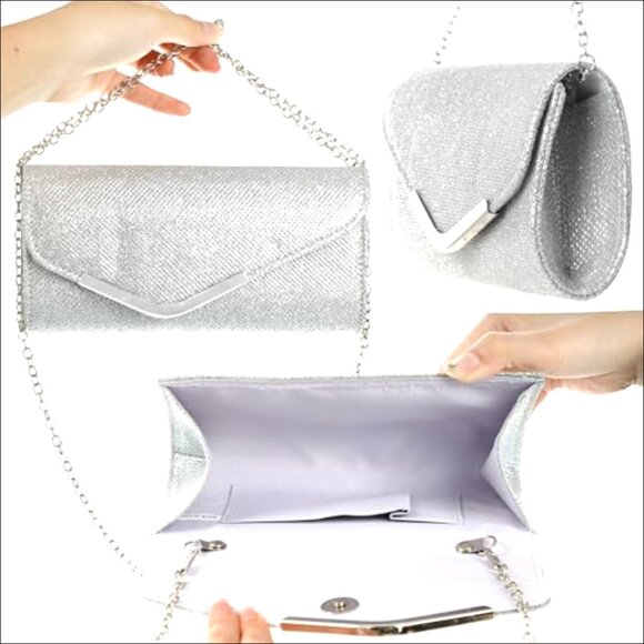 Silver Rhinestone Jewelry Set with Clutch Purse for Evening Party Wedding - Picture 3 of 7